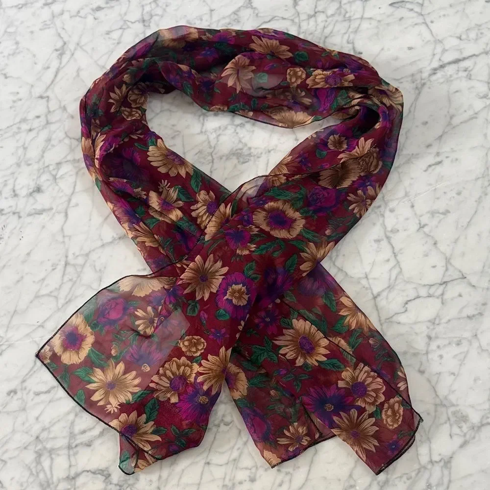 Floral Sheer Scarf Head Wrap- Multicolor